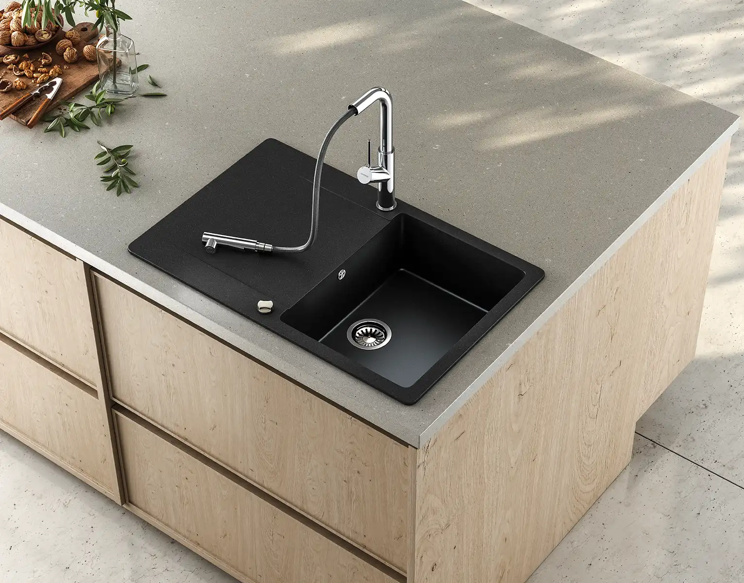 Monomando extraíble caño recto Referencia FRV61209 45, también disponible en negro mate.