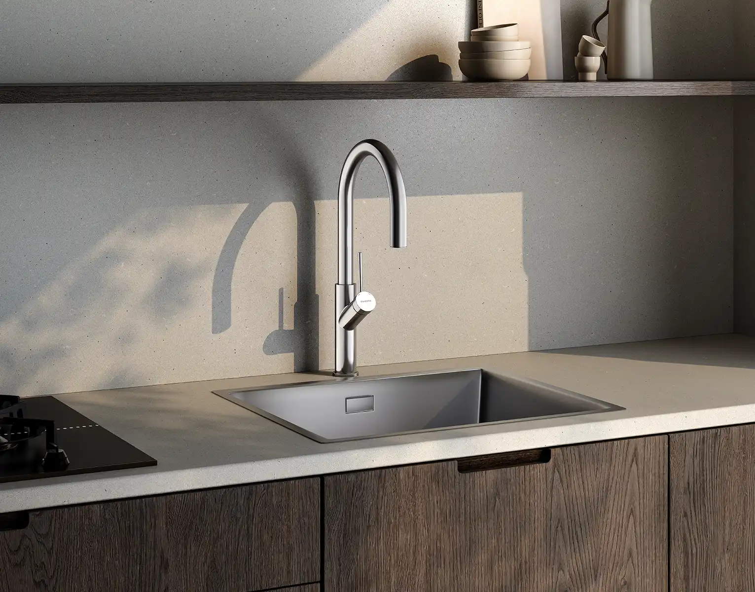 Monomando extraíble caño cisne acabado cromado de alta calidad.